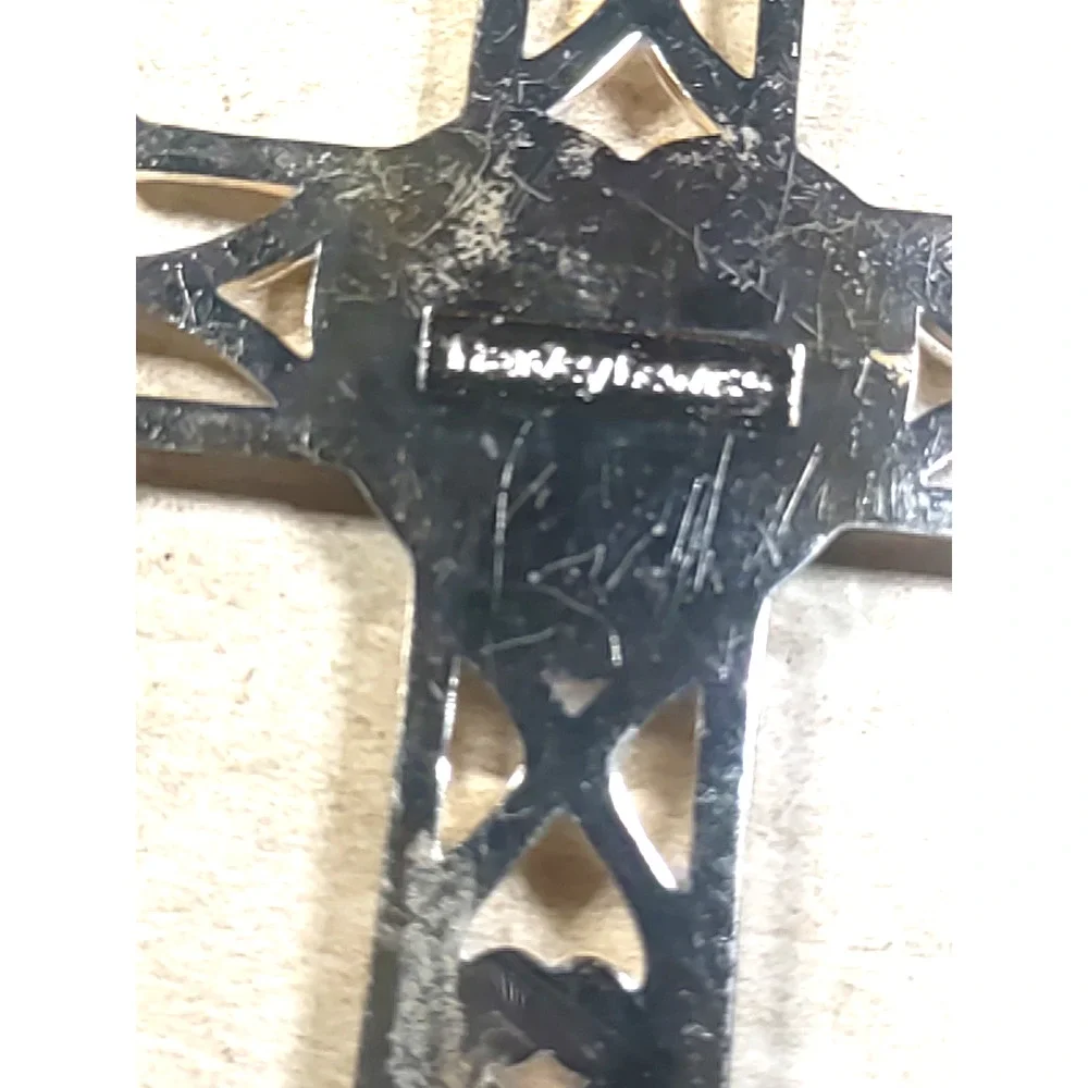 Harvey Lewis Believe Religious Cross Pendant Red Rhinestone Enamel Silver Tone